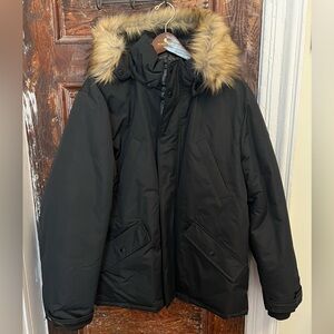 Noize Black Mid-Length Parka with Faux Fur Hood